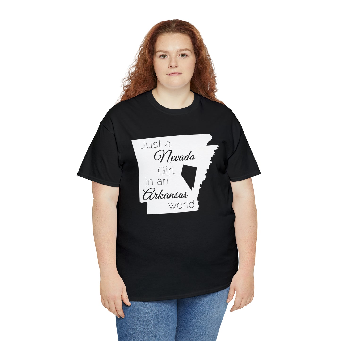 Just a Nevada Girl in an Arkansas World Unisex Heavy Cotton Tee