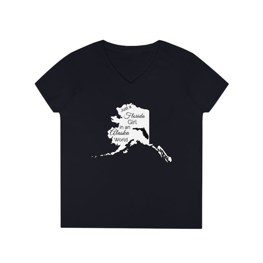 Just a Florida Girl in an Alaska World Ladies' V-Neck T-Shirt