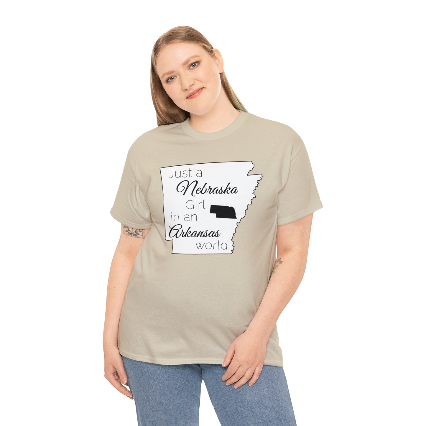 Just a Nebraska Girl in an Arkansas World Unisex Heavy Cotton Tee