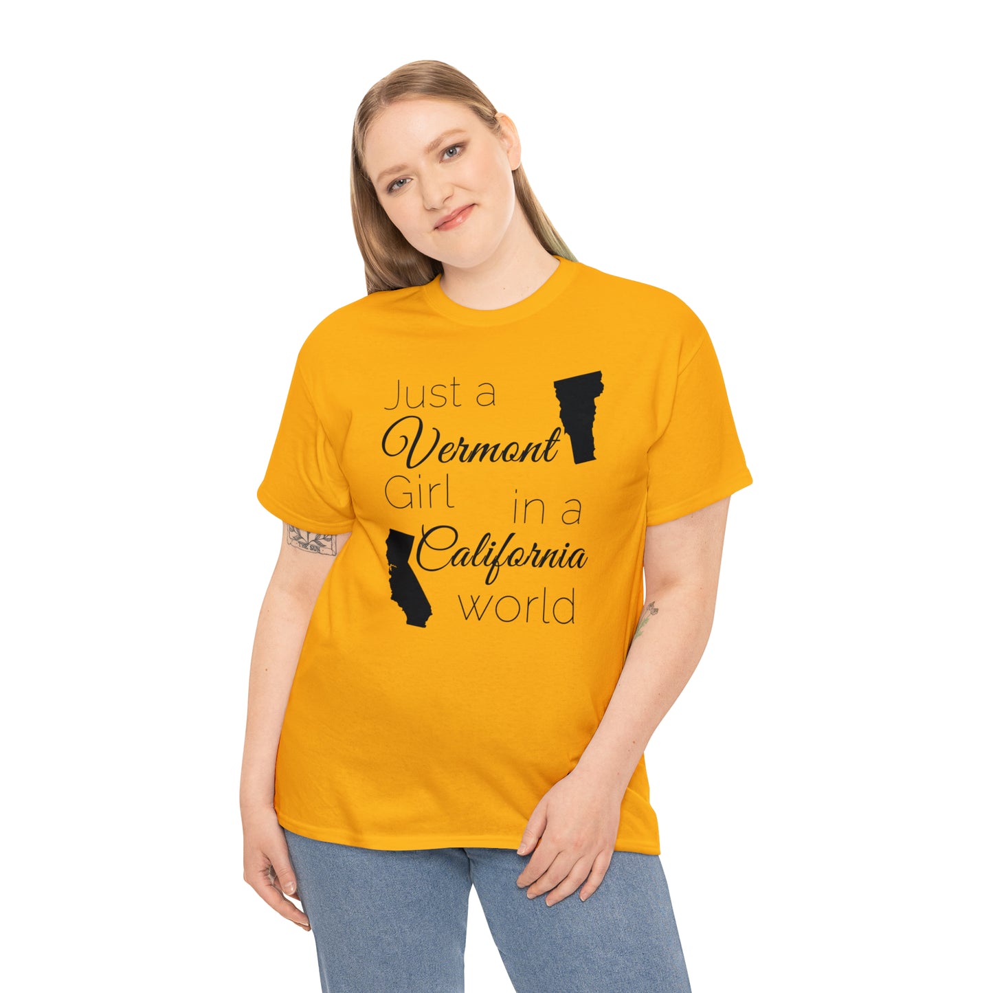 Just a Vermont Girl in a California World Unisex Heavy Cotton Tee