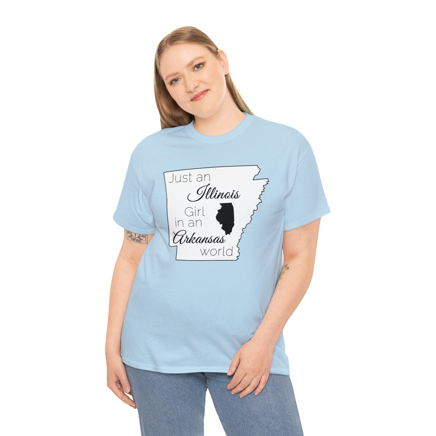 Just an Illinois Girl in an Arkansas World Unisex Heavy Cotton Tee