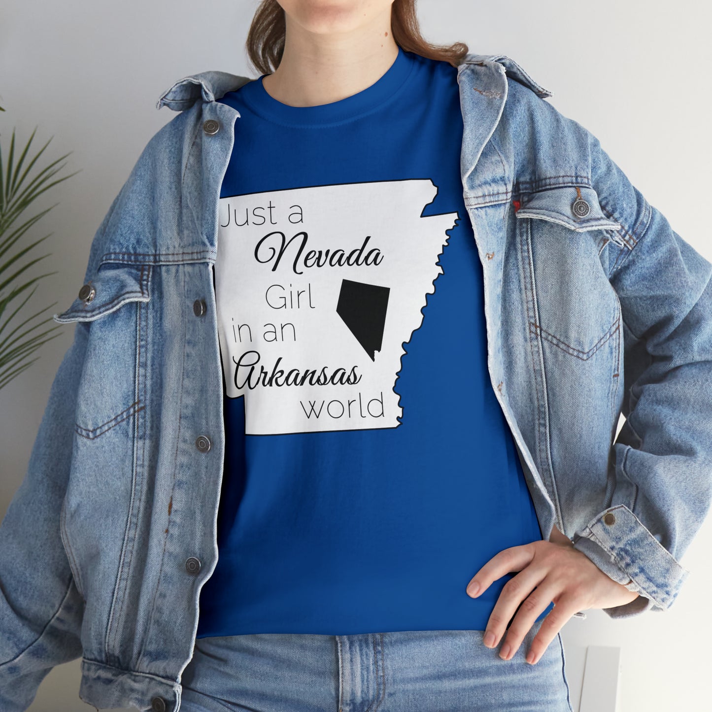 Just a Nevada Girl in an Arkansas World Unisex Heavy Cotton Tee