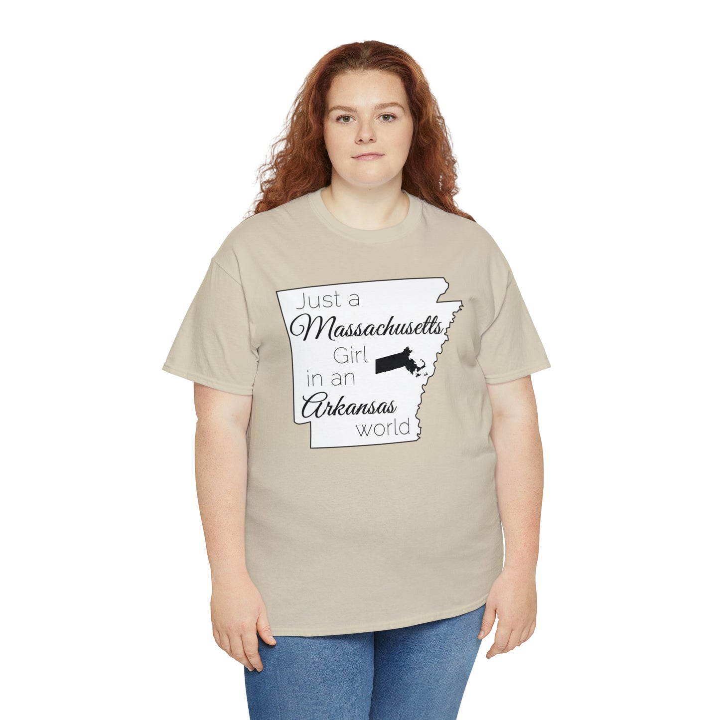 Just a Massachusetts Girl in an Arkansas World Unisex Heavy Cotton Tee