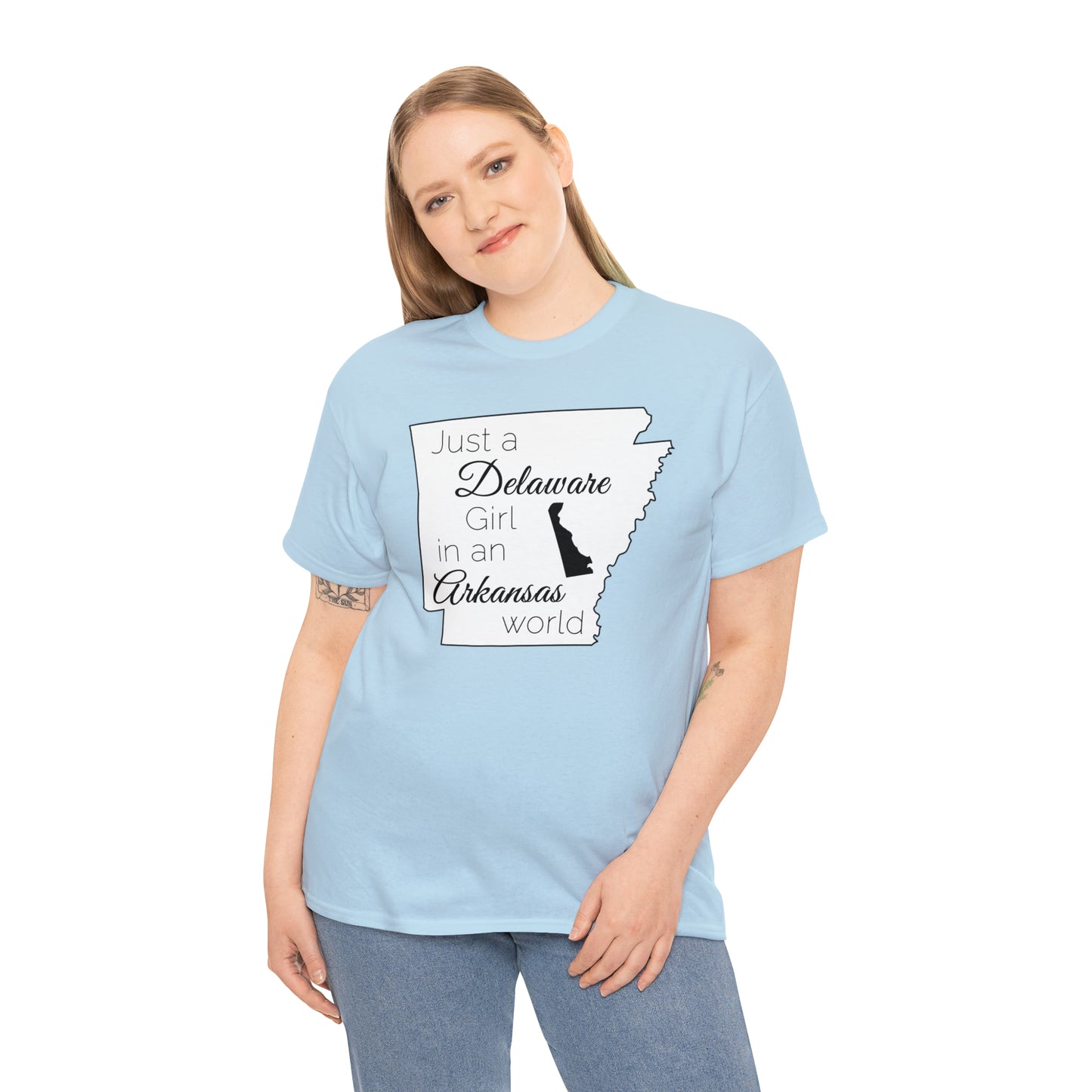 Just a Delaware Girl in an Arkansas World Unisex Heavy Cotton Tee
