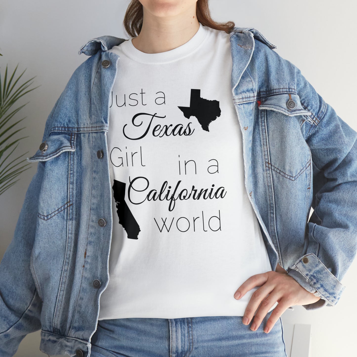 Just a Texas Girl in a California World Unisex Heavy Cotton Tee