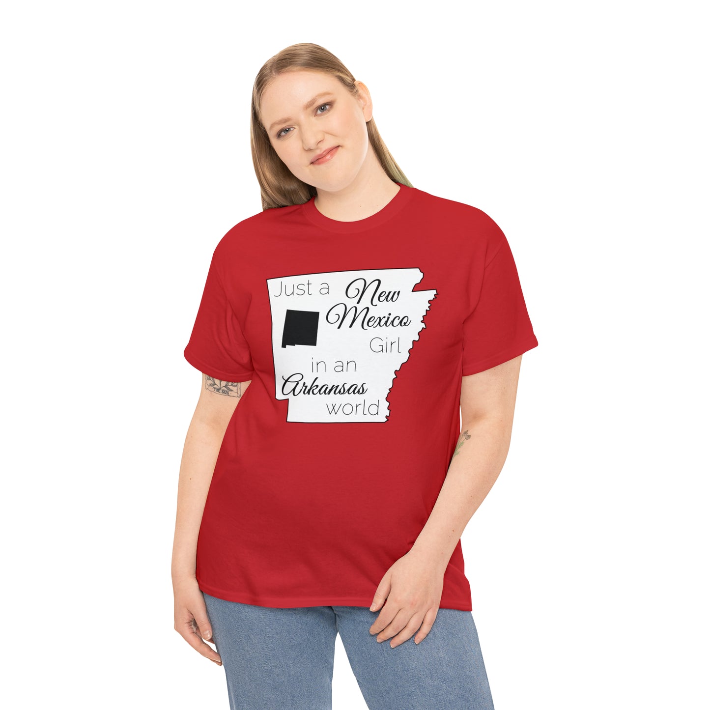 Just a New Mexico Girl in an Arkansas World Unisex Heavy Cotton Tee