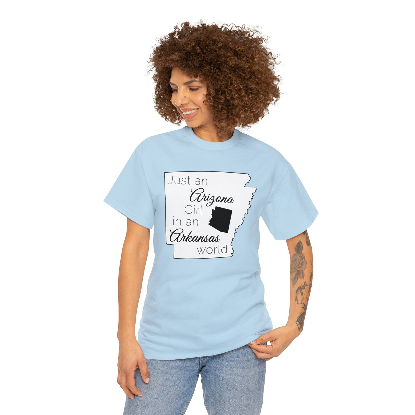 Just an Arizona Girl in an Arkansas World Unisex Heavy Cotton Tee