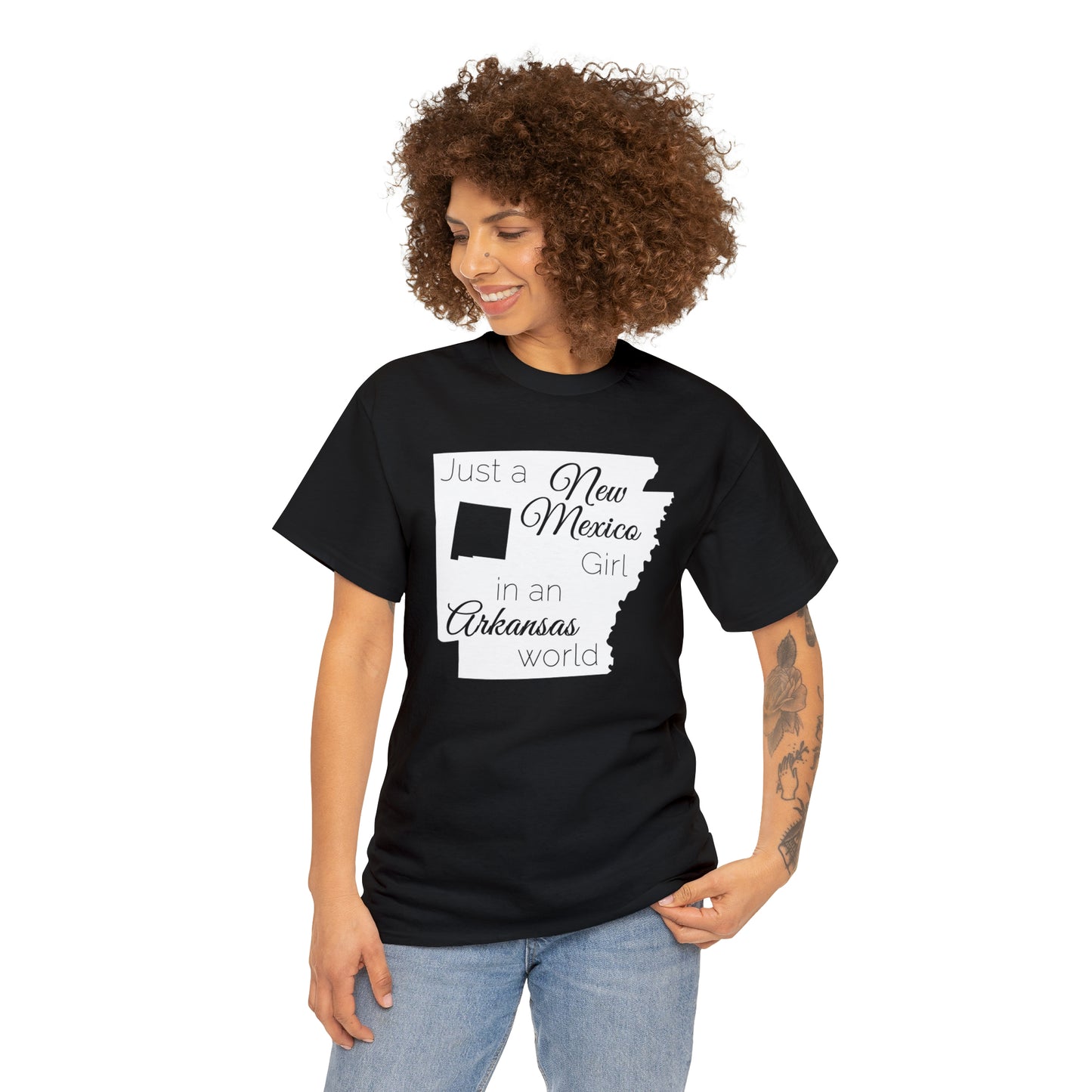 Just a New Mexico Girl in an Arkansas World Unisex Heavy Cotton Tee