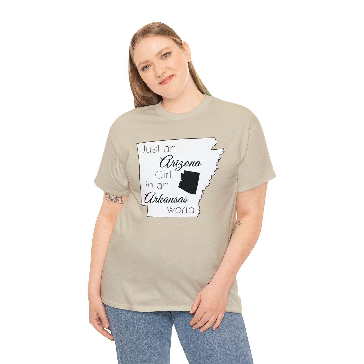 Just an Arizona Girl in an Arkansas World Unisex Heavy Cotton Tee