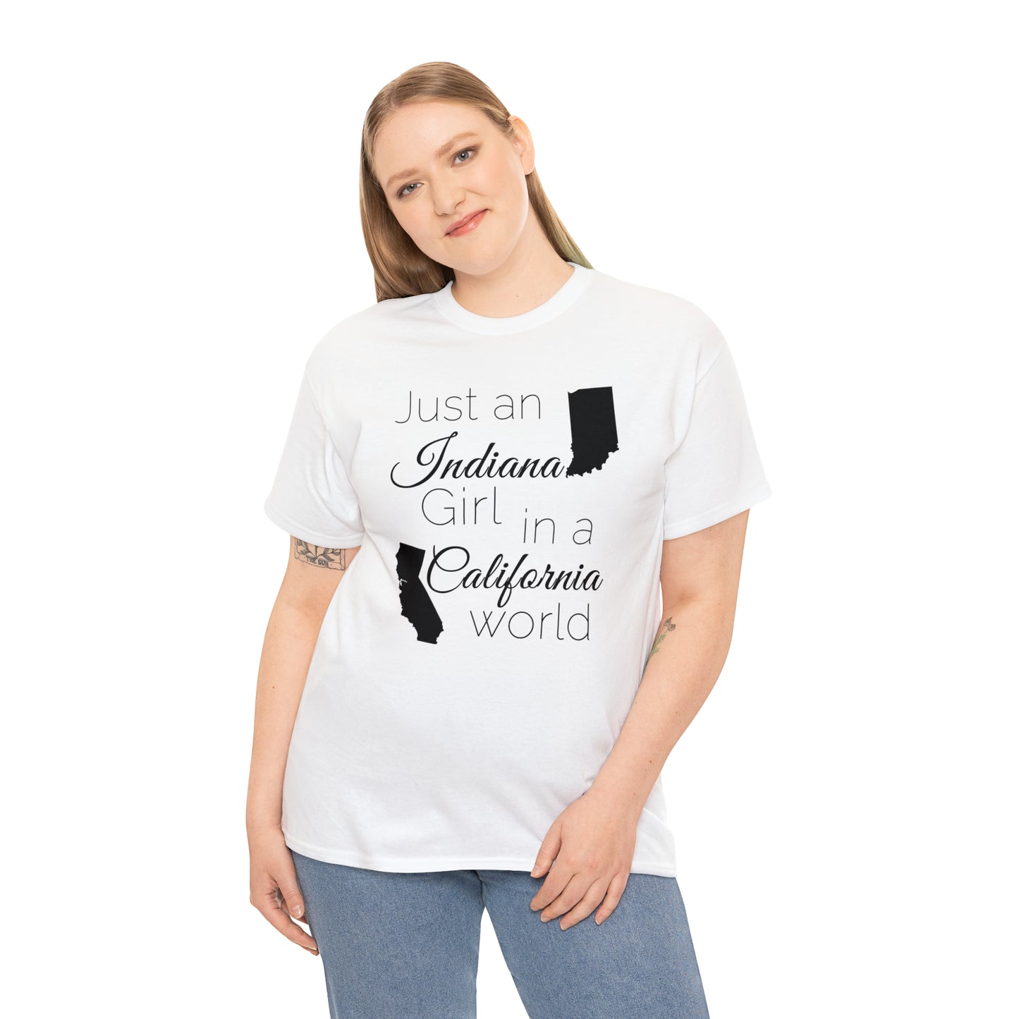Just an Indiana Girl in a California World Unisex Heavy Cotton Tee