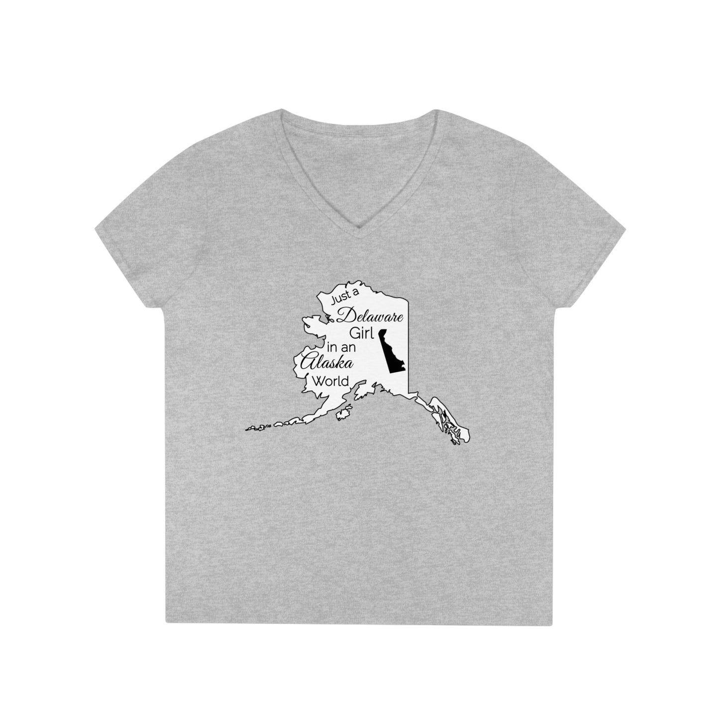 Just a Delaware Girl in an Alaska World Ladies' V-Neck T-Shirt