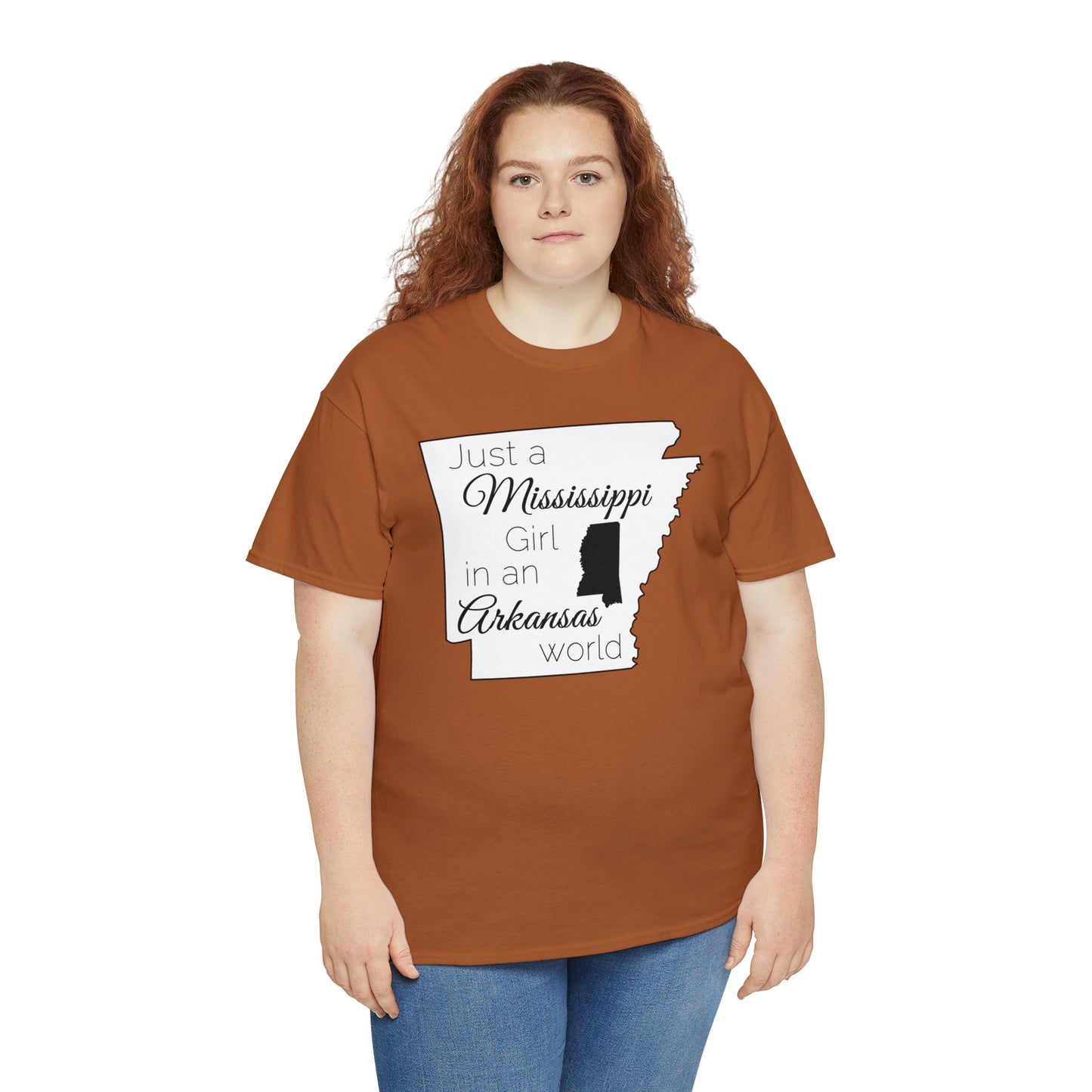 Just a Mississippi Girl in an Arkansas World Unisex Heavy Cotton Tee