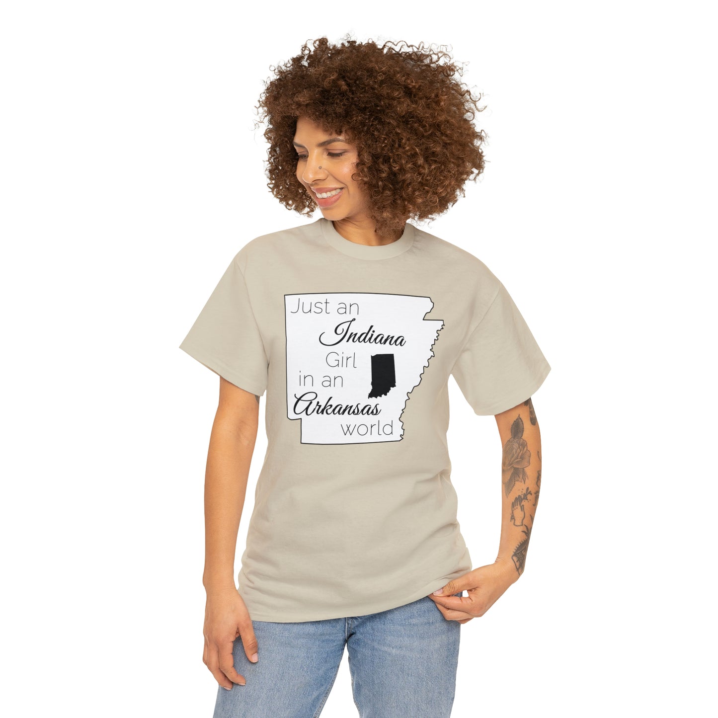 Just an Indiana Girl in an Arkansas World Unisex Heavy Cotton Tee