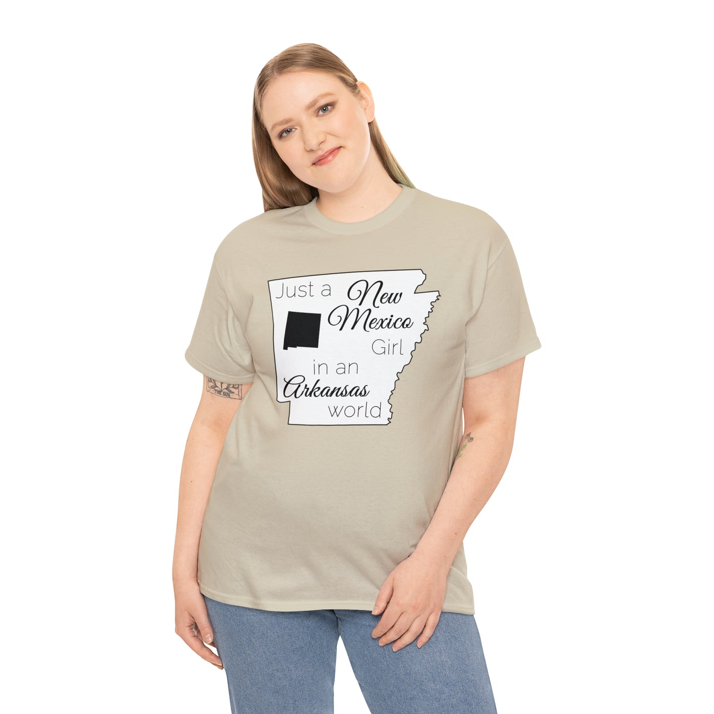 Just a New Mexico Girl in an Arkansas World Unisex Heavy Cotton Tee