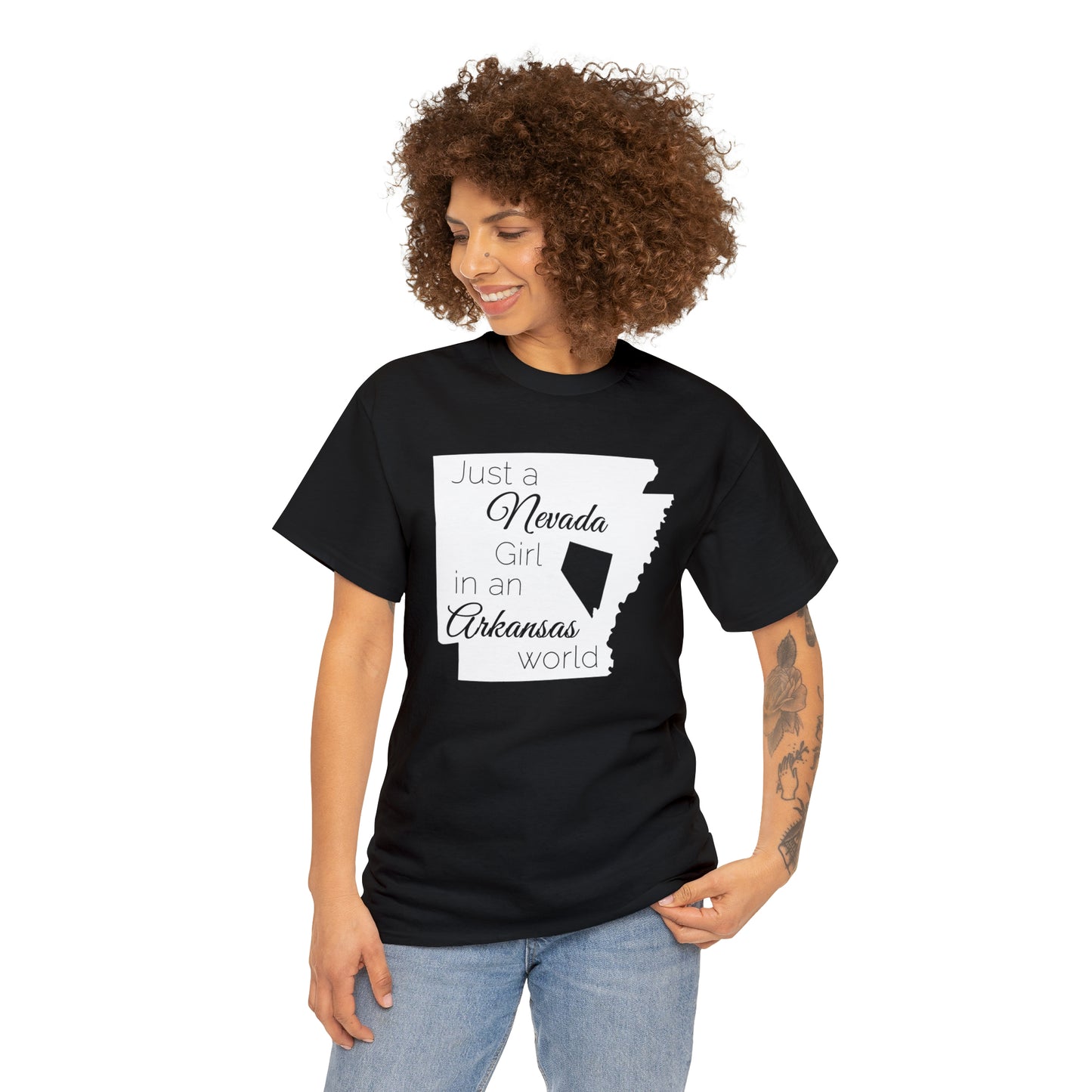 Just a Nevada Girl in an Arkansas World Unisex Heavy Cotton Tee