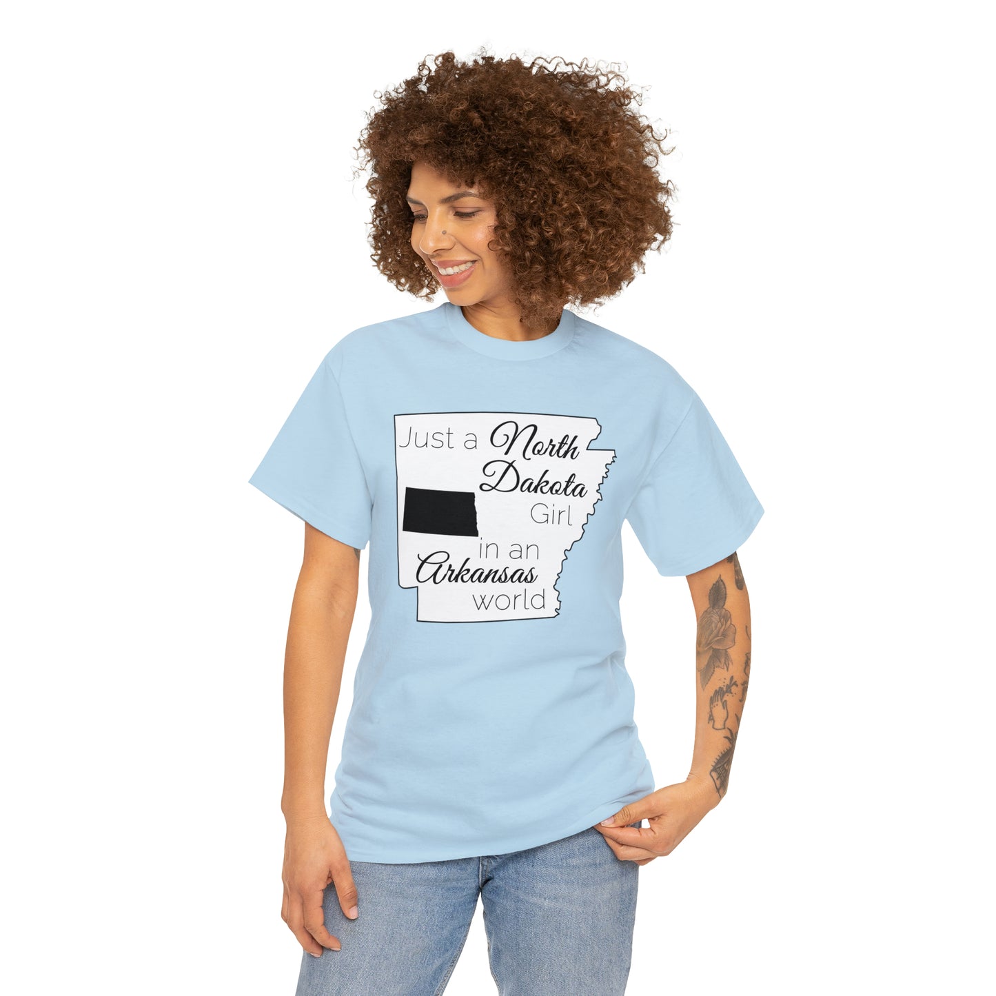 Just a North Dakota Girl in an Arkansas World Unisex Heavy Cotton Tee