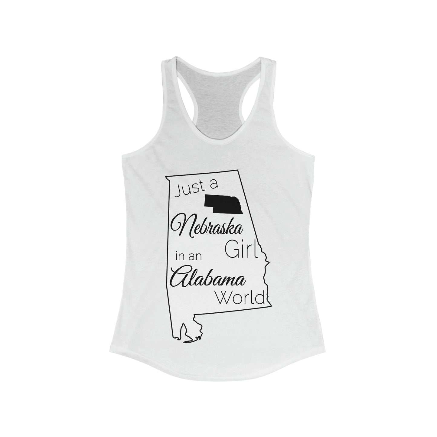 Just a Nebraska Girl in an Alabama World Women's Ideal Racerback Tank