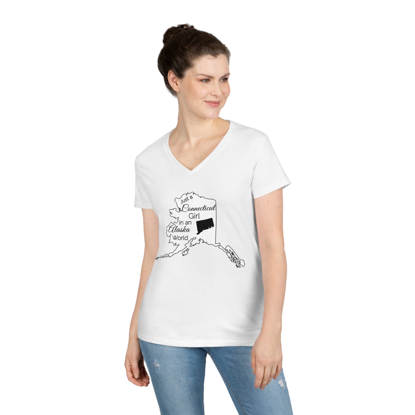 Just a Connecticut Girl in an Alaska World Ladies' V-Neck T-Shirt
