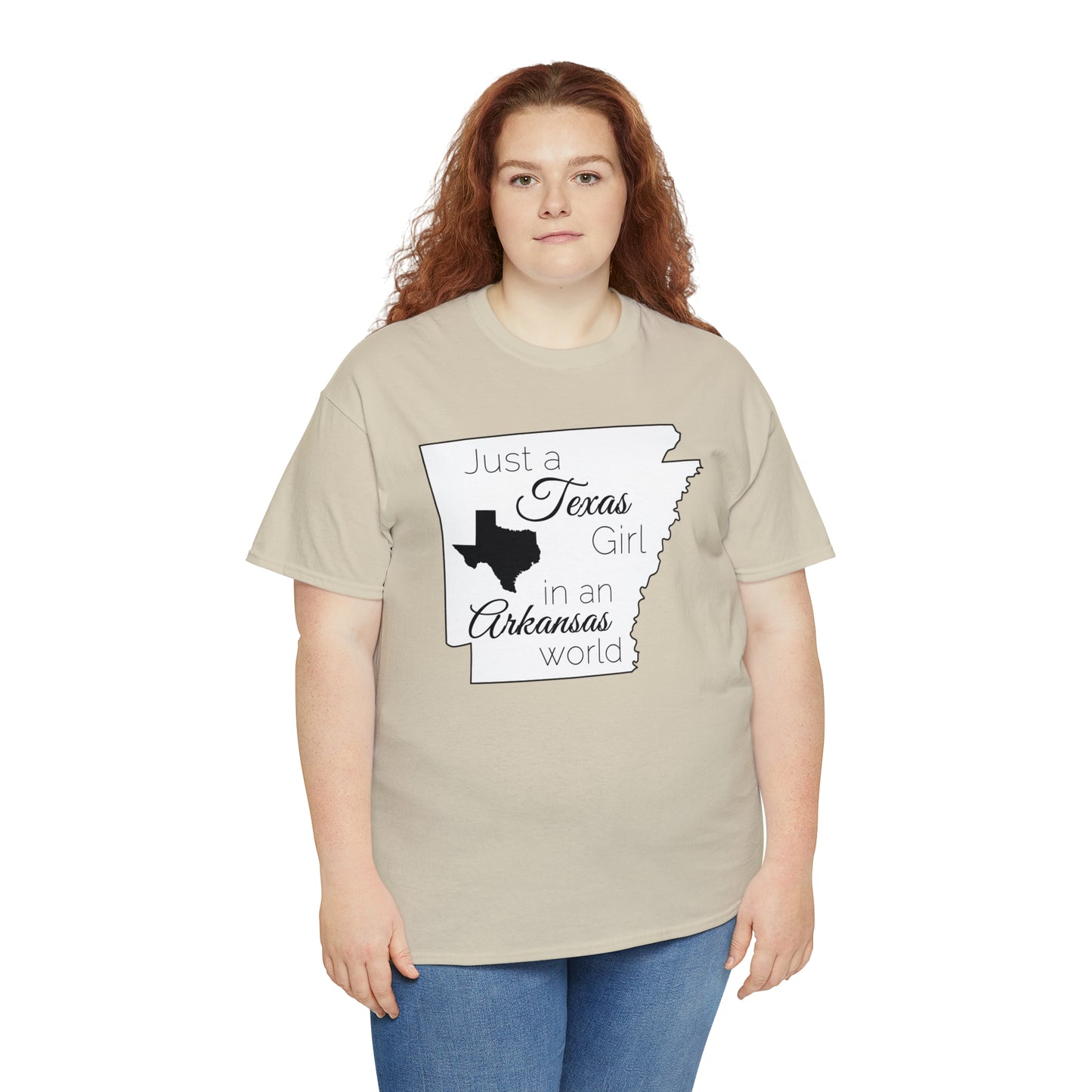 Just a Texas Girl in an Arkansas World Unisex Heavy Cotton Tee