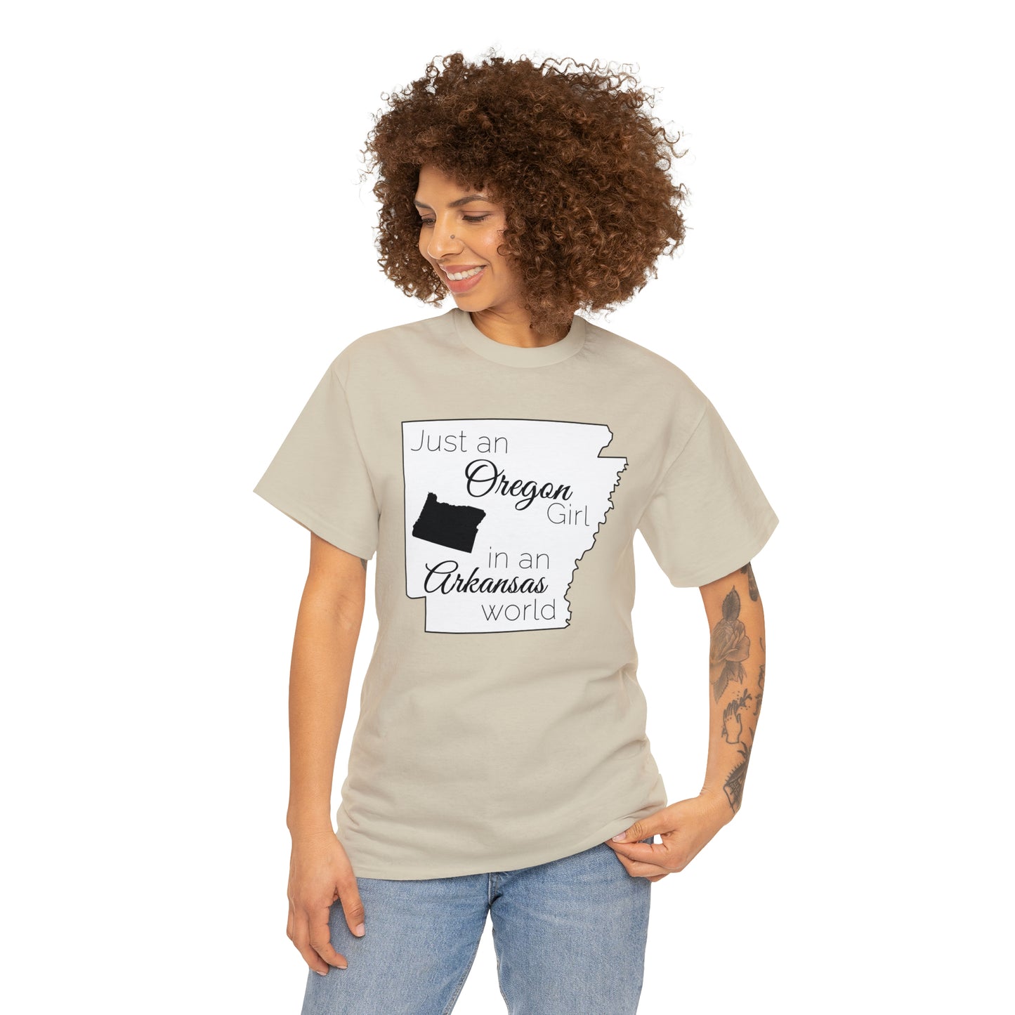 Just an Oregon Girl in an Arkansas World Unisex Heavy Cotton Tee