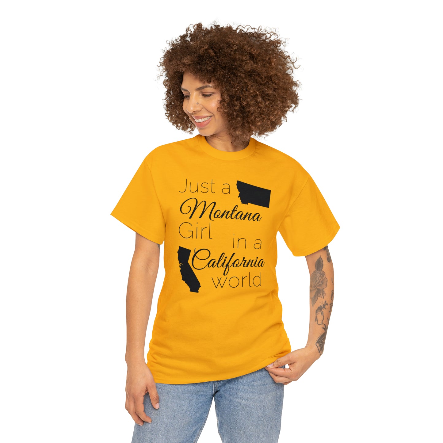 Just a Montana Girl in a California World Unisex Heavy Cotton Tee