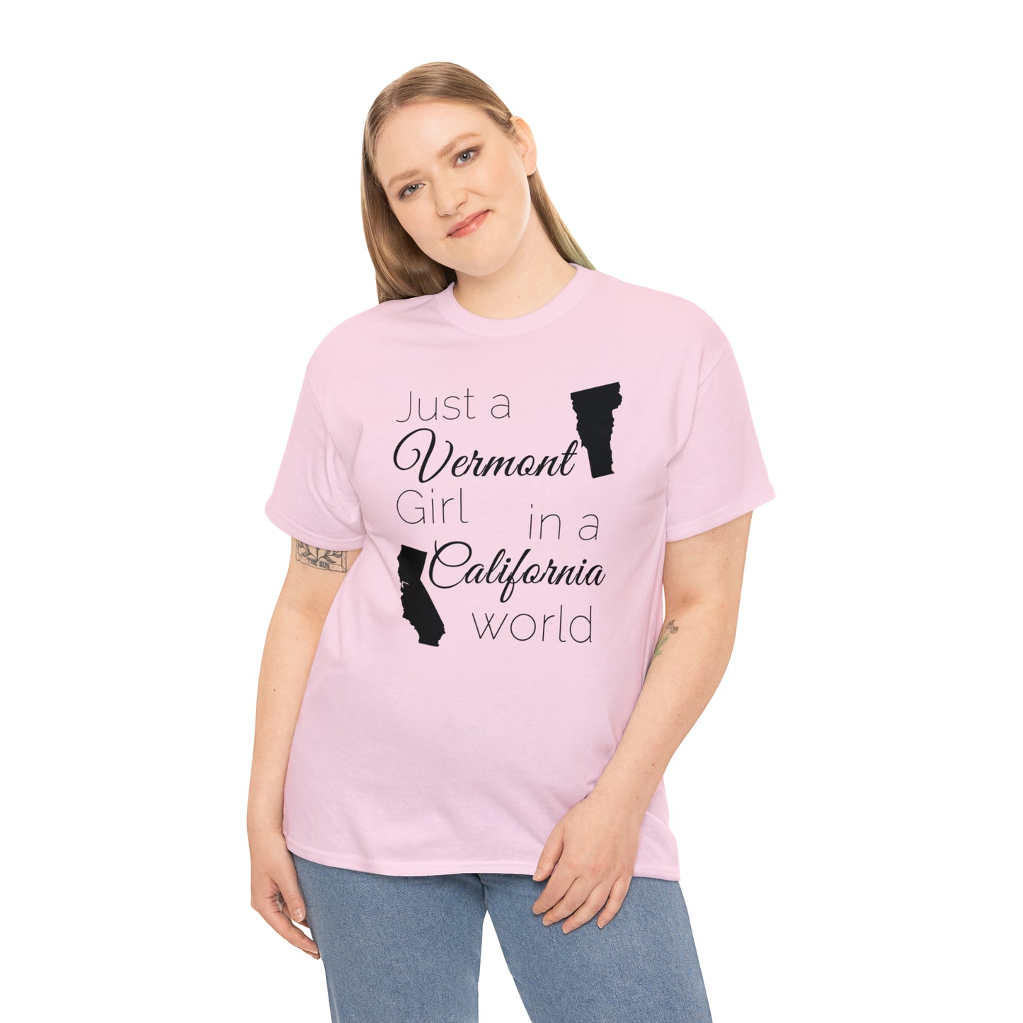 Just a Vermont Girl in a California World Unisex Heavy Cotton Tee