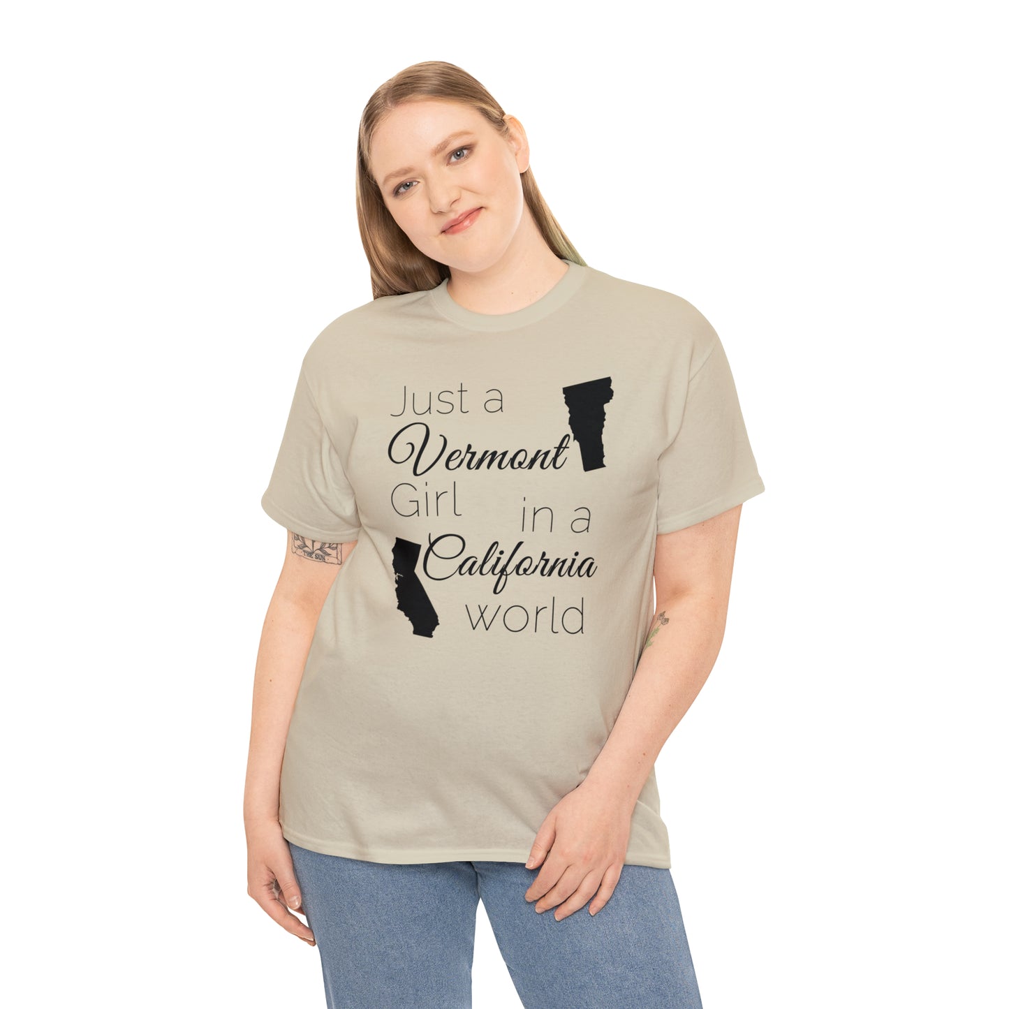 Just a Vermont Girl in a California World Unisex Heavy Cotton Tee