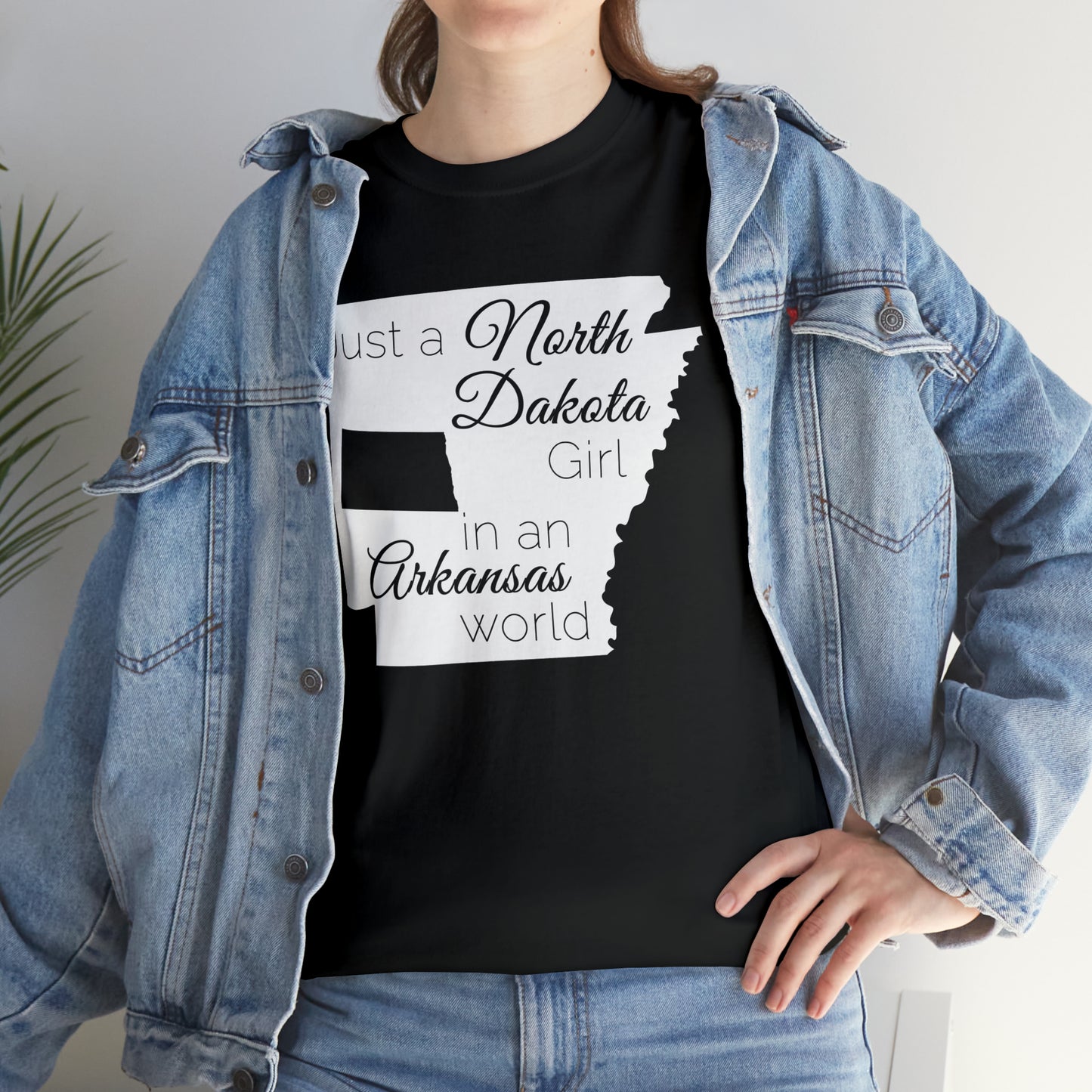 Just a North Dakota Girl in an Arkansas World Unisex Heavy Cotton Tee