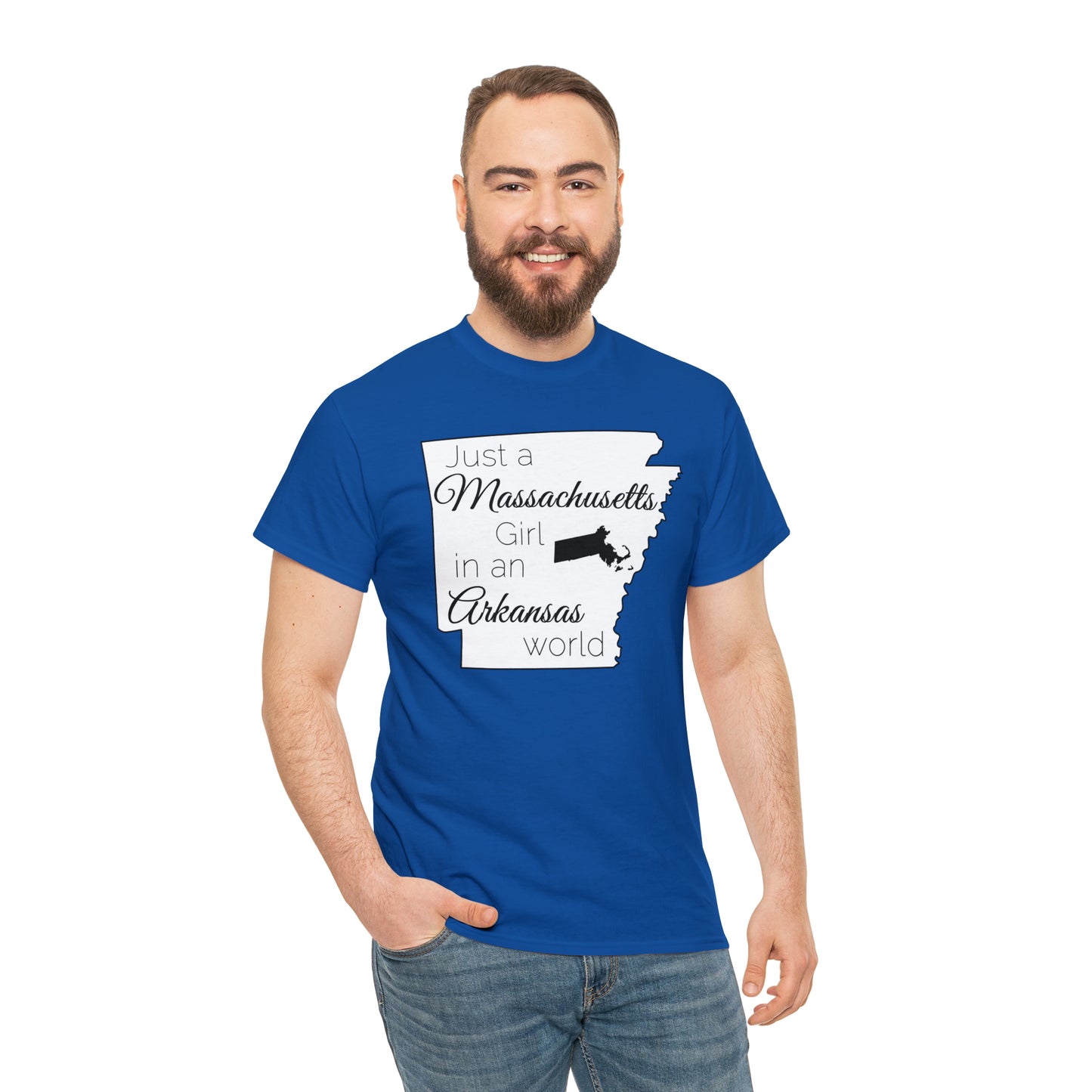 Just a Massachusetts Girl in an Arkansas World Unisex Heavy Cotton Tee