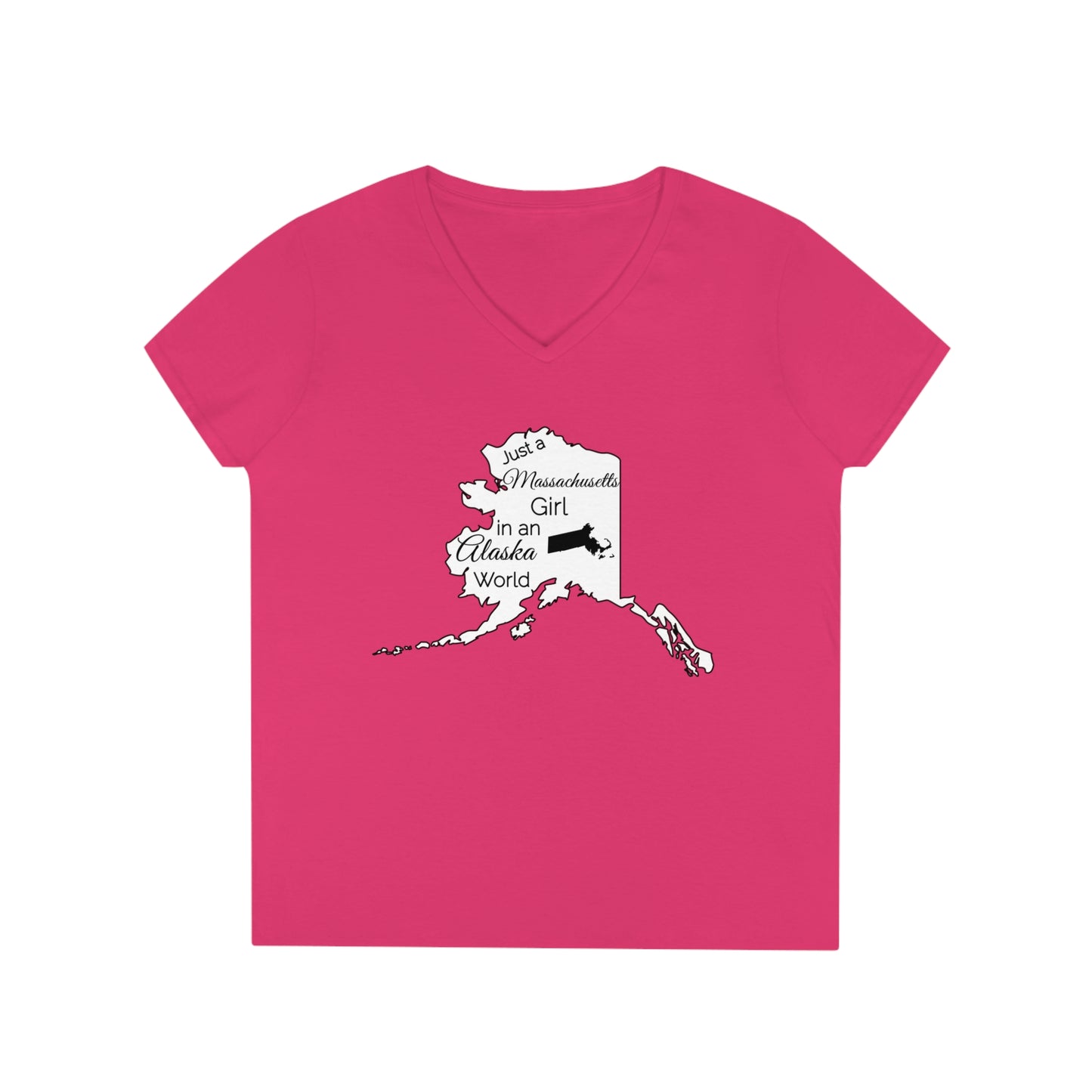 Just a Massachusetts Girl in an Alaska World Ladies' V-Neck T-Shirt