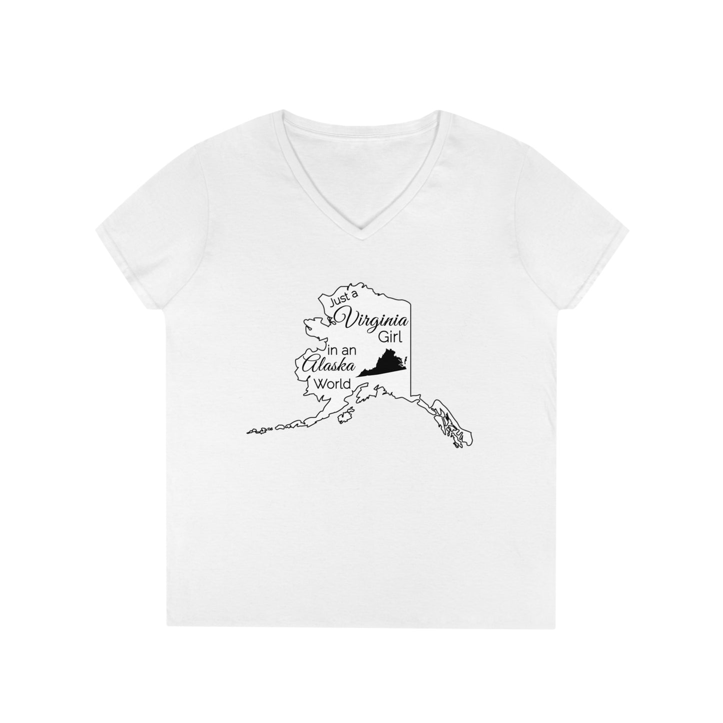 Just a Virginia Girl in an Alaska World Ladies' V-Neck T-Shirt