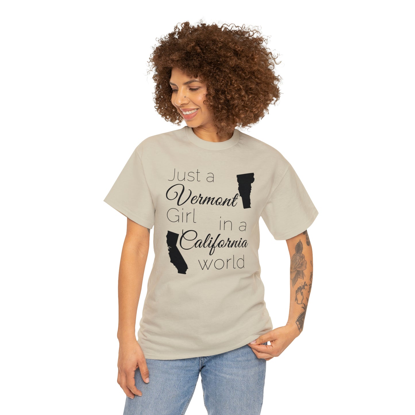 Just a Vermont Girl in a California World Unisex Heavy Cotton Tee