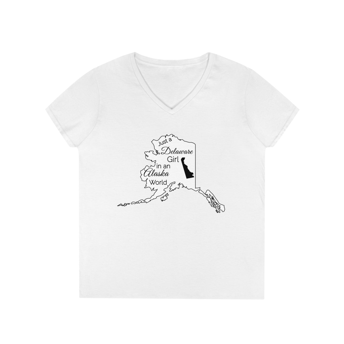 Just a Delaware Girl in an Alaska World Ladies' V-Neck T-Shirt