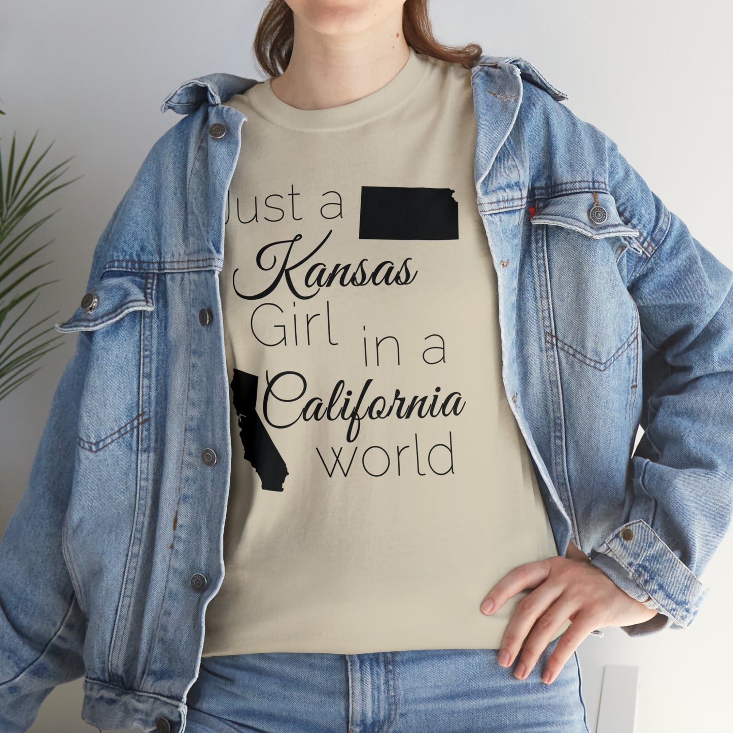 Just a Kansas Girl in a California World Unisex Heavy Cotton Tee