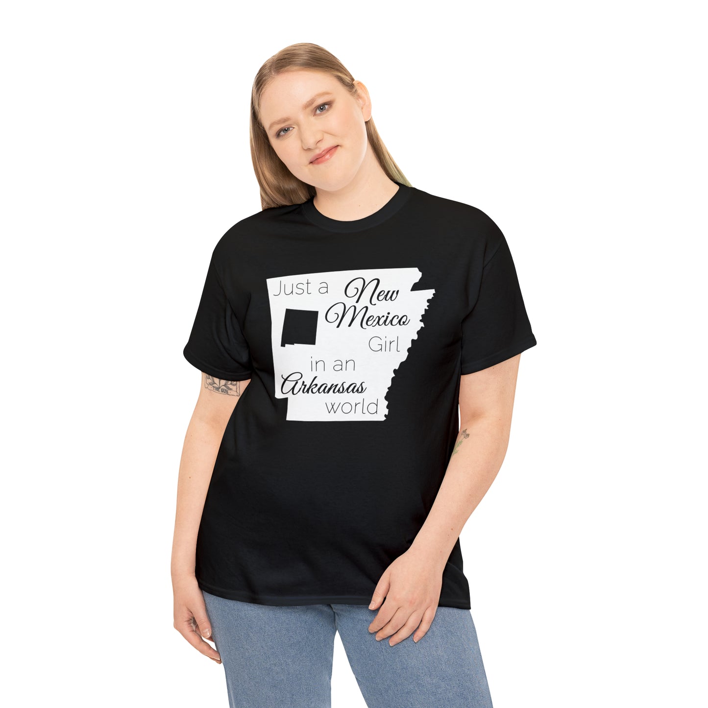 Just a New Mexico Girl in an Arkansas World Unisex Heavy Cotton Tee