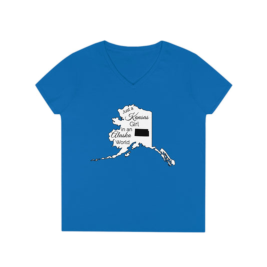 Just a Kansas Girl in an Alaska World Ladies' V-Neck T-Shirt