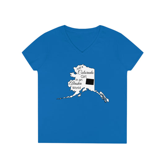 Just a Colorado Girl in an Alaska World Ladies' V-Neck T-Shirt