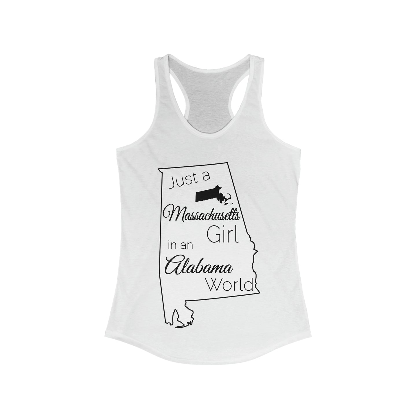 Just a Massachusetts Girl in an Alabama World Women's Ideal Racerback Tank