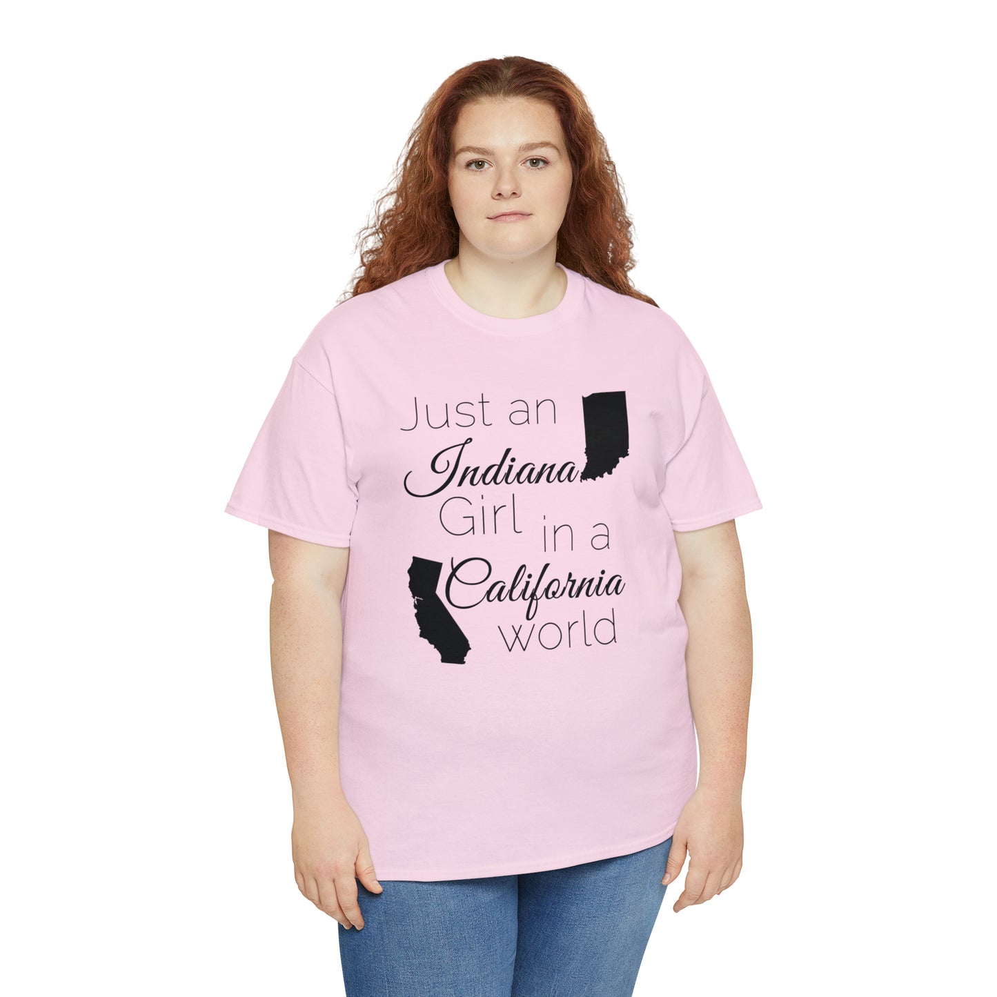 Just an Indiana Girl in a California World Unisex Heavy Cotton Tee