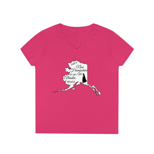 Just a New Hampshire Girl in an Alaska World Ladies' V-Neck T-Shirt
