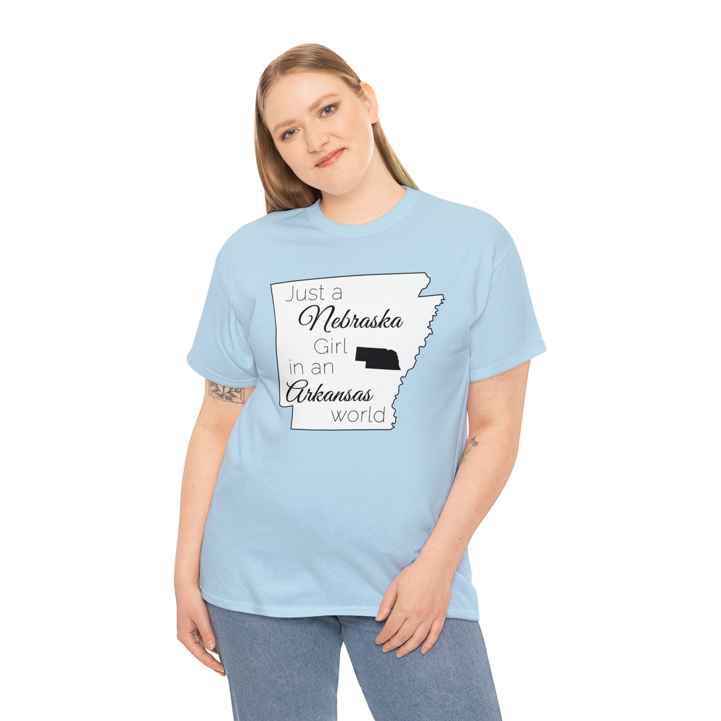 Just a Nebraska Girl in an Arkansas World Unisex Heavy Cotton Tee