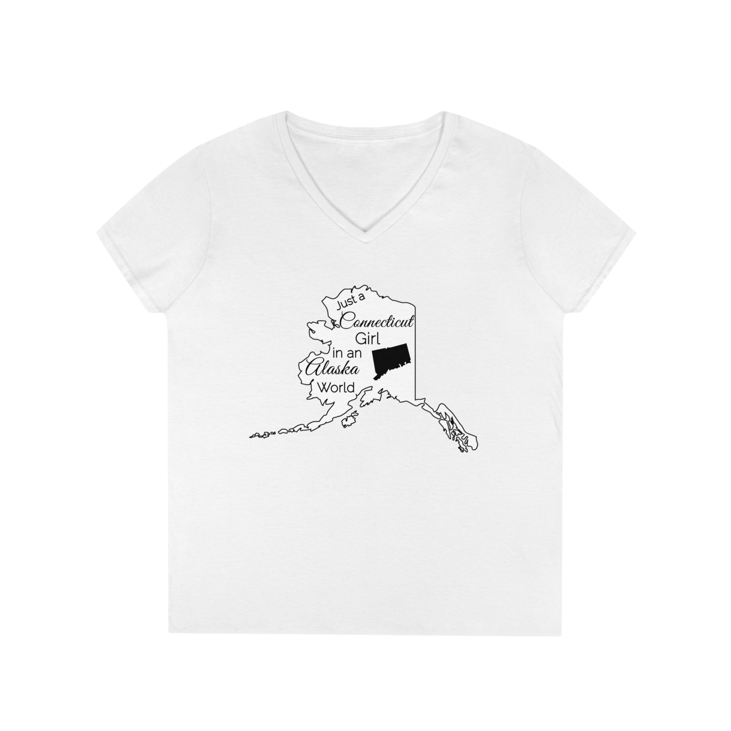 Just a Connecticut Girl in an Alaska World Ladies' V-Neck T-Shirt