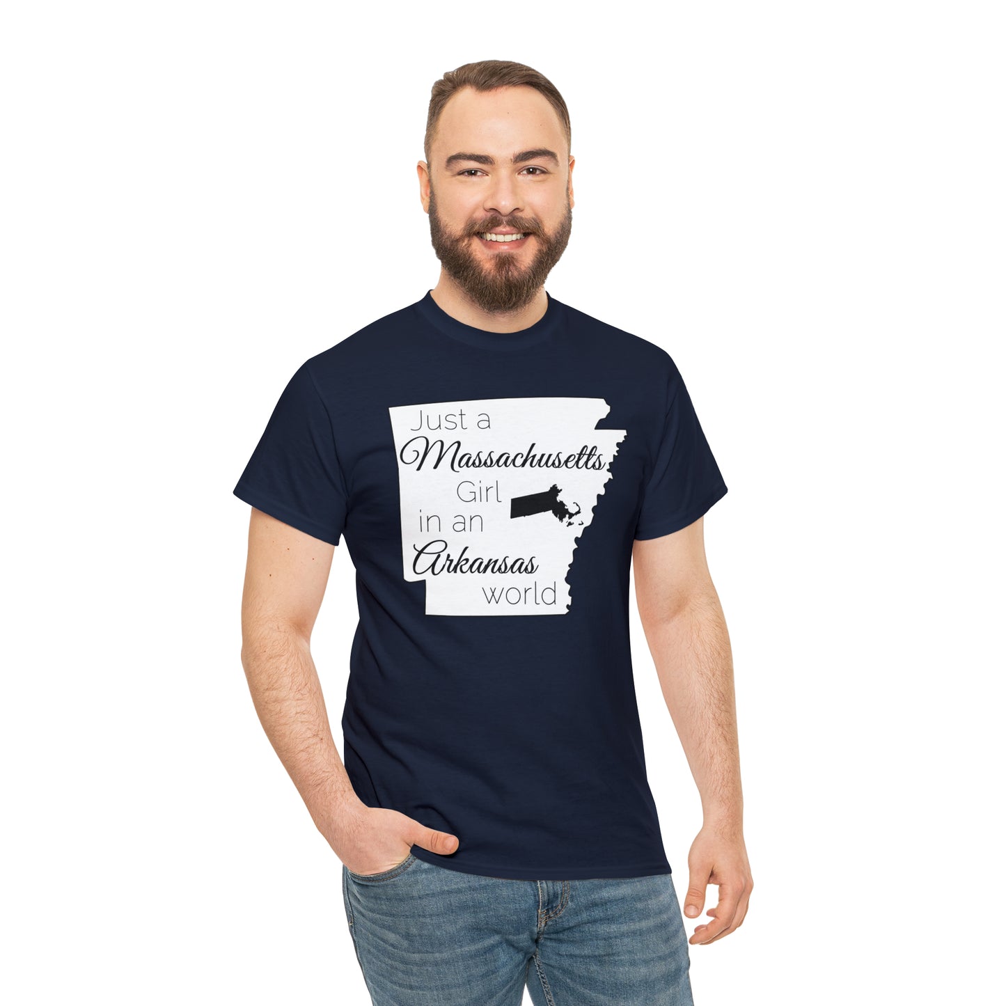 Just a Massachusetts Girl in an Arkansas World Unisex Heavy Cotton Tee