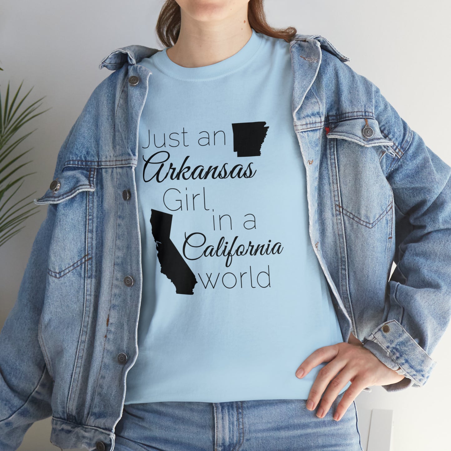 Just an Arkansas Girl in a California World Unisex Heavy Cotton Tee