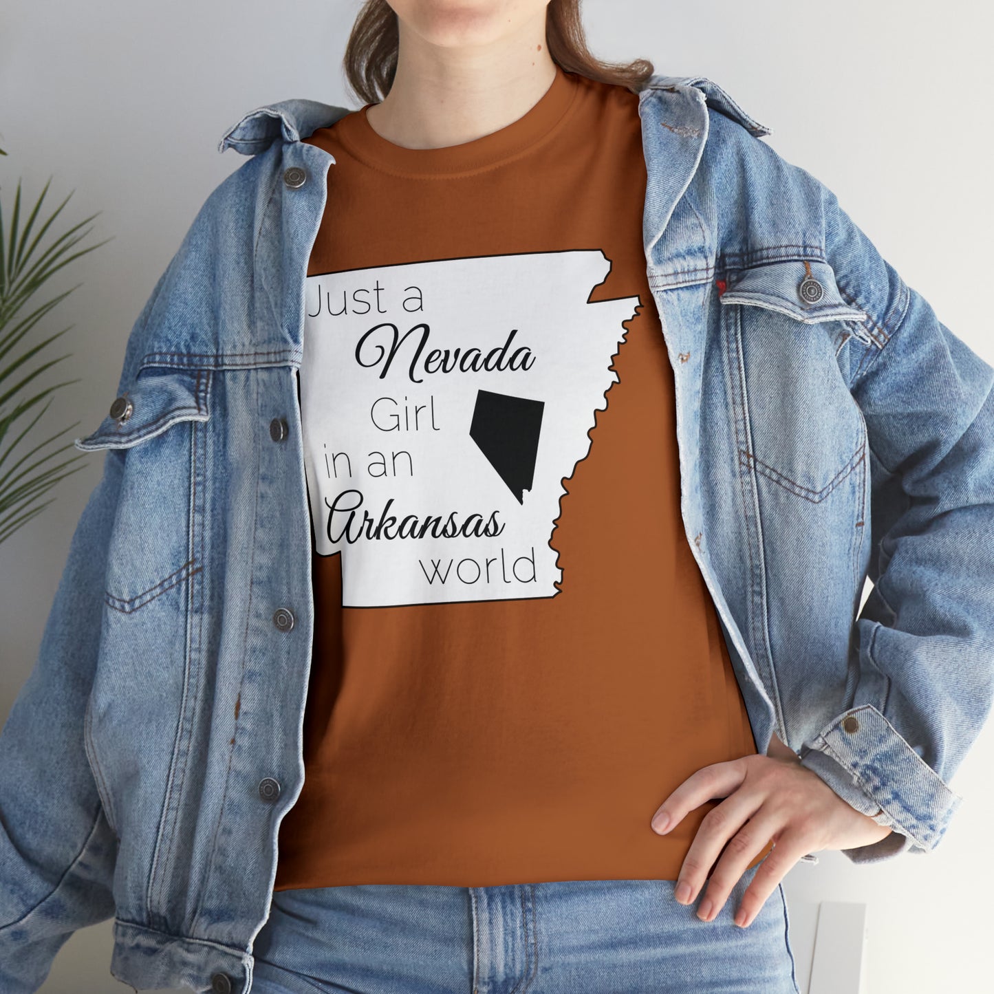 Just a Nevada Girl in an Arkansas World Unisex Heavy Cotton Tee