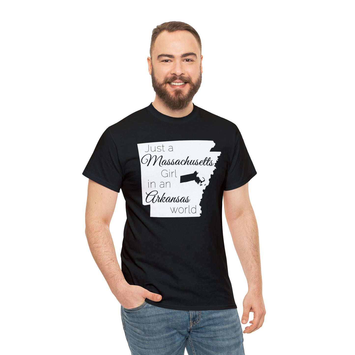 Just a Massachusetts Girl in an Arkansas World Unisex Heavy Cotton Tee
