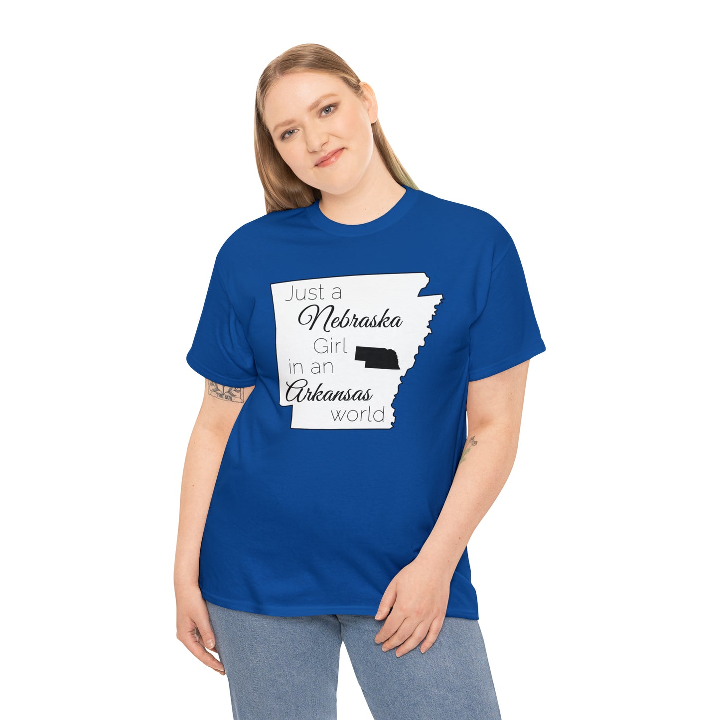 Just a Nebraska Girl in an Arkansas World Unisex Heavy Cotton Tee