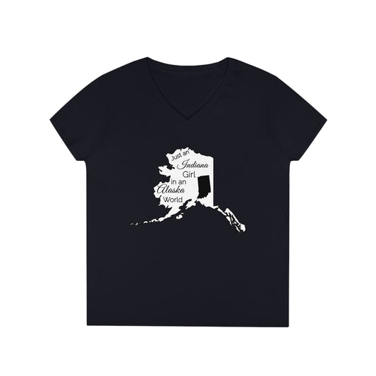 Just an Indiana Girl in an Alaska World Ladies' V-Neck T-Shirt