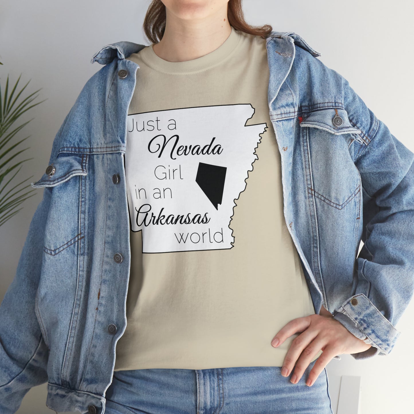 Just a Nevada Girl in an Arkansas World Unisex Heavy Cotton Tee