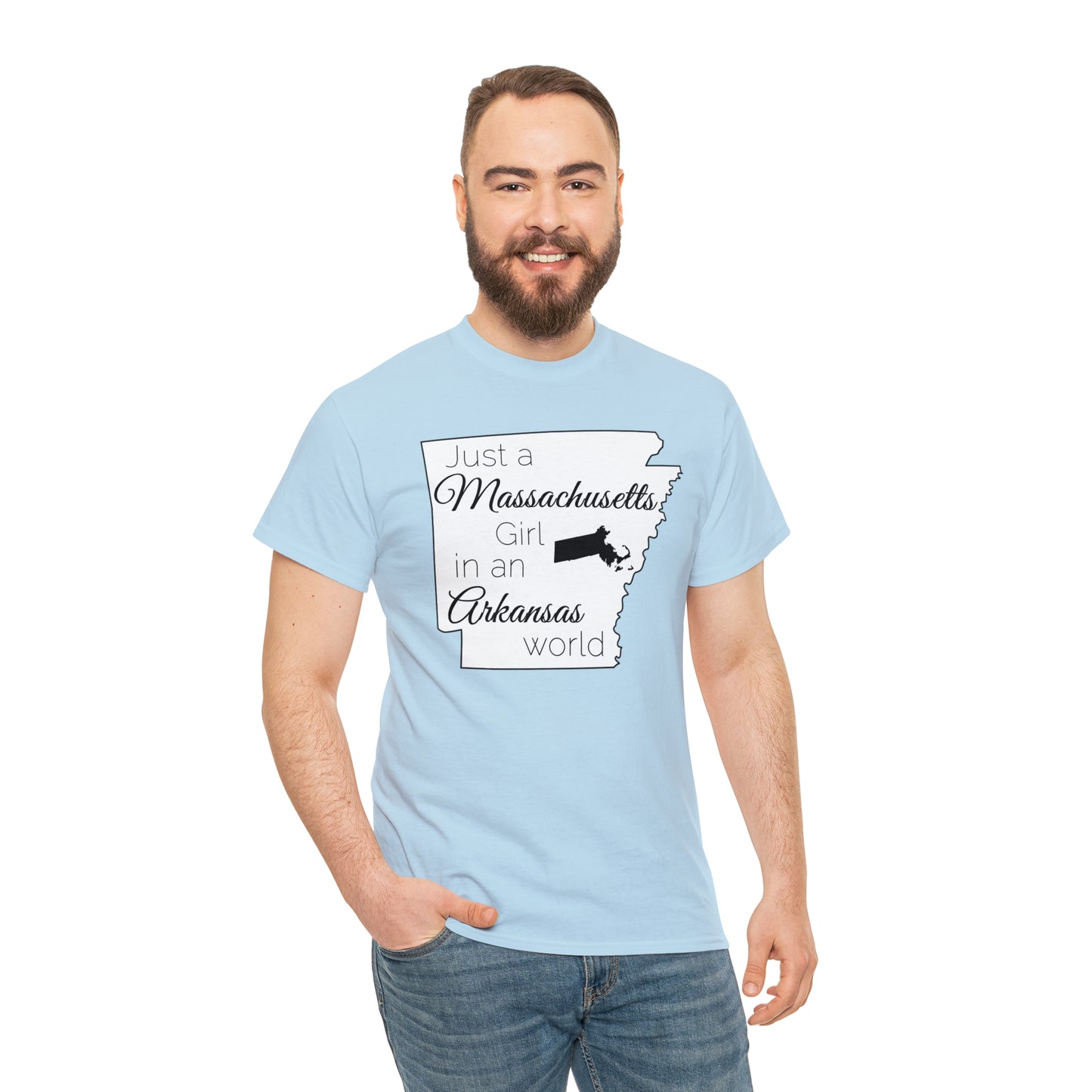 Just a Massachusetts Girl in an Arkansas World Unisex Heavy Cotton Tee